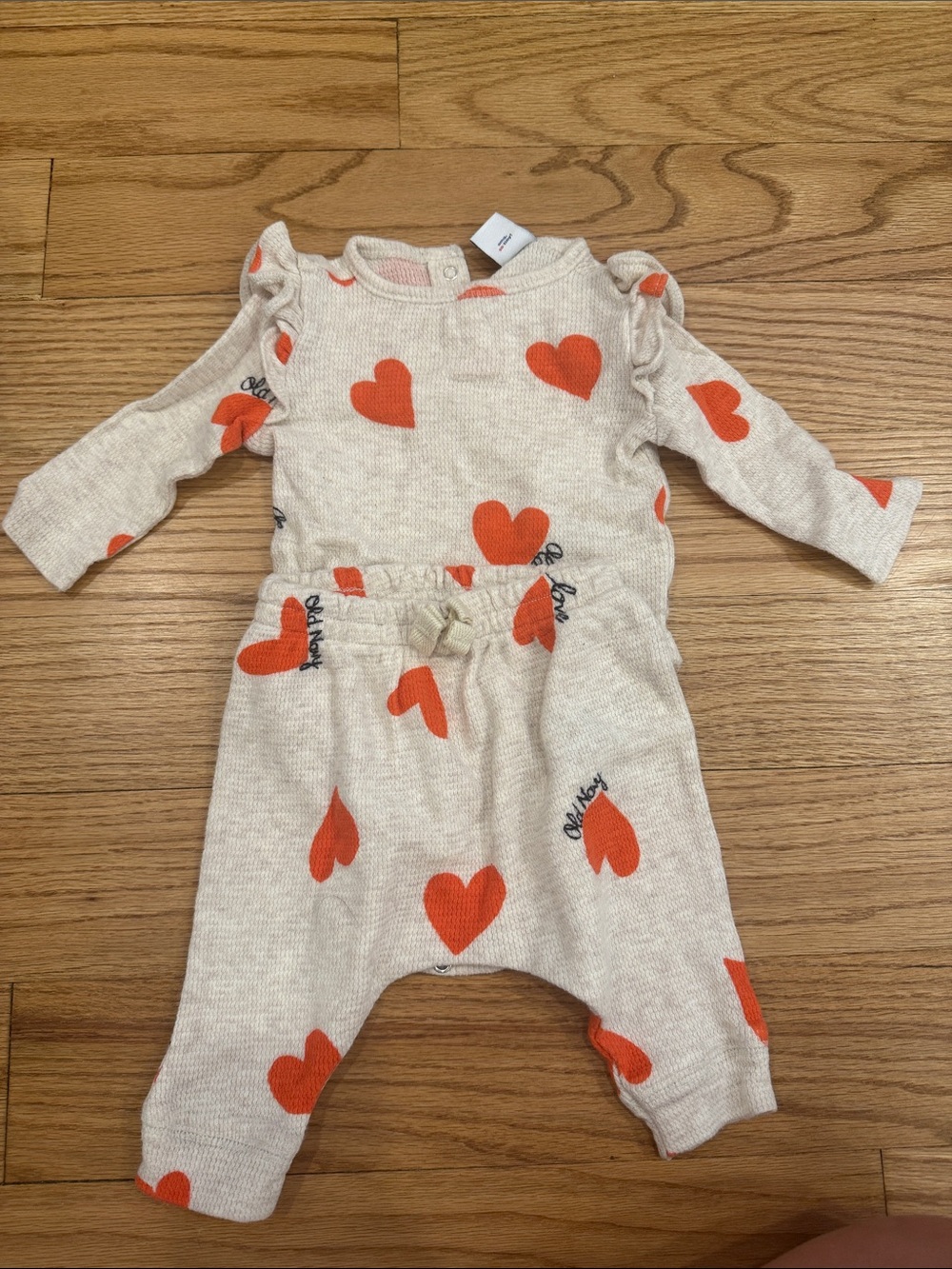 Old Navy Cream and Orange Heart Knit Baby Matching Set